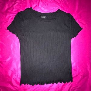 F21 black ruffle short sleeve top
